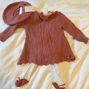 Rachel Zoe knitted dress with hat and tights 0-3 months